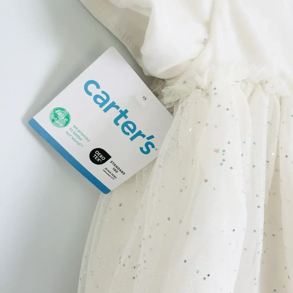 Baby Girls Carters Short Sleeve Off White‎ Sparkly Tulle Mesh Dress -9 Months